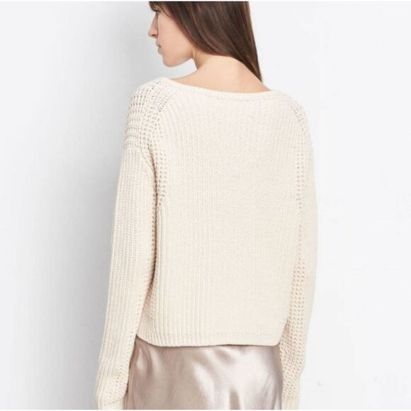 Vince Italian Cotton Waffle Stitch Sweater Sz S Beige Cream Thick Minimalist - Picture 3 of 11